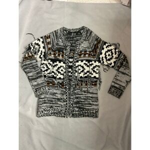 Volcom Womens Fringe Geometric Southwestern Chunky Knit Cardigan XS/S